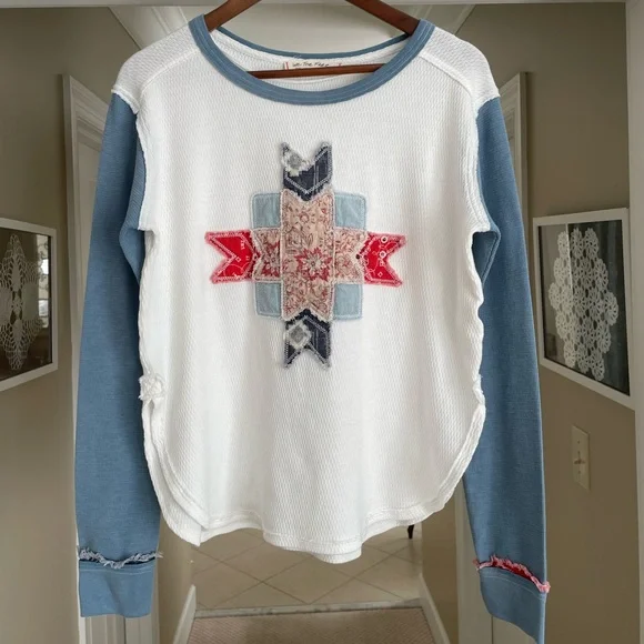 Free People We The Free Lone Star Patchwork Long Sleeve Thermal Top Small - Picture 3 of 12